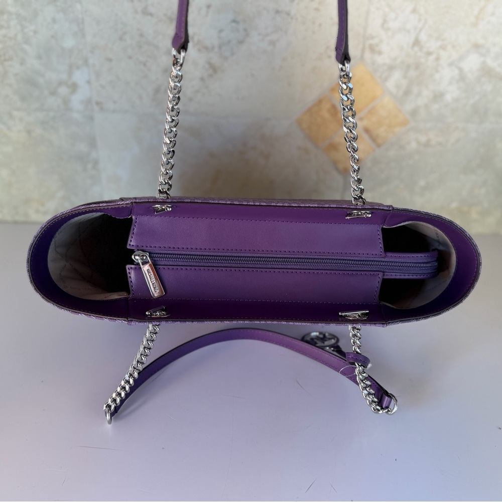 Michael Kors Jet Set Travel LG Shoulder Chain Tote Bag MK Dark Purple - Picture 8 of 14